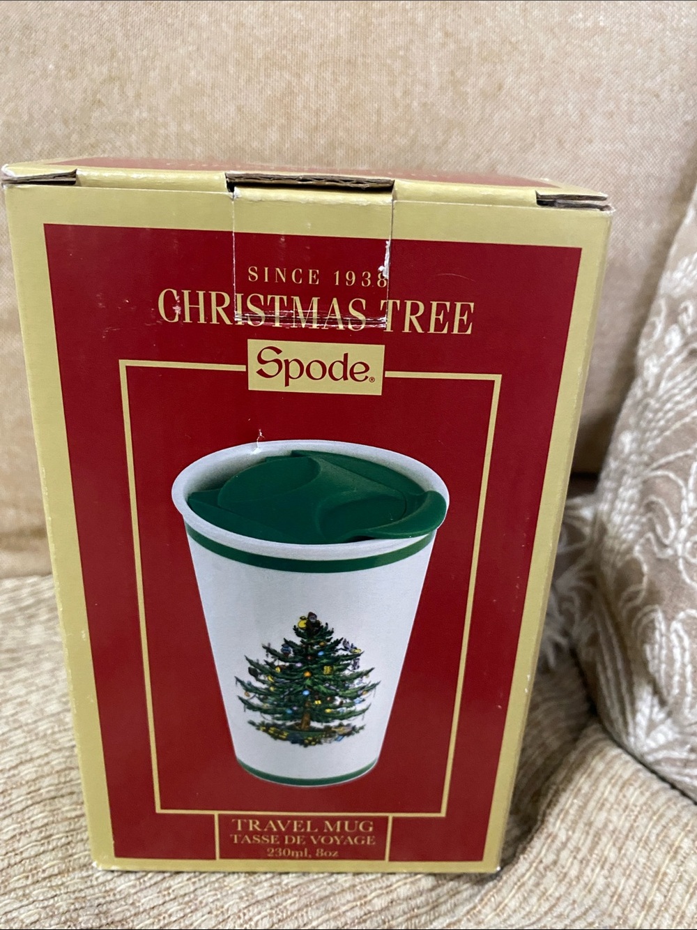 🎄NWT Spode Christmas Tree Travel Mug in White and Green